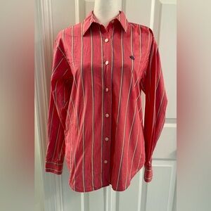VTG RALPH LAUREN WOMEN'S PINK TELLOW BLUE STRIPED SHIRT TOP BLOUSE SZ 8 Petite